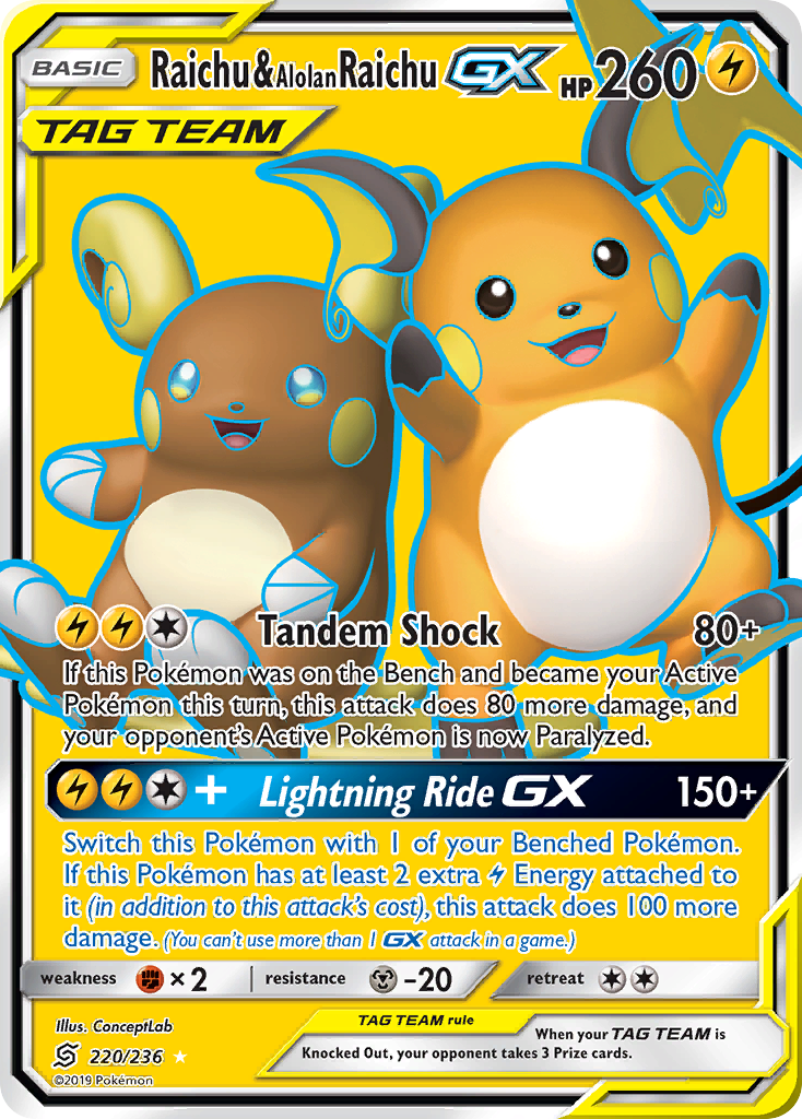 Raichu & Alolan Raichu-GX Unified Minds 220