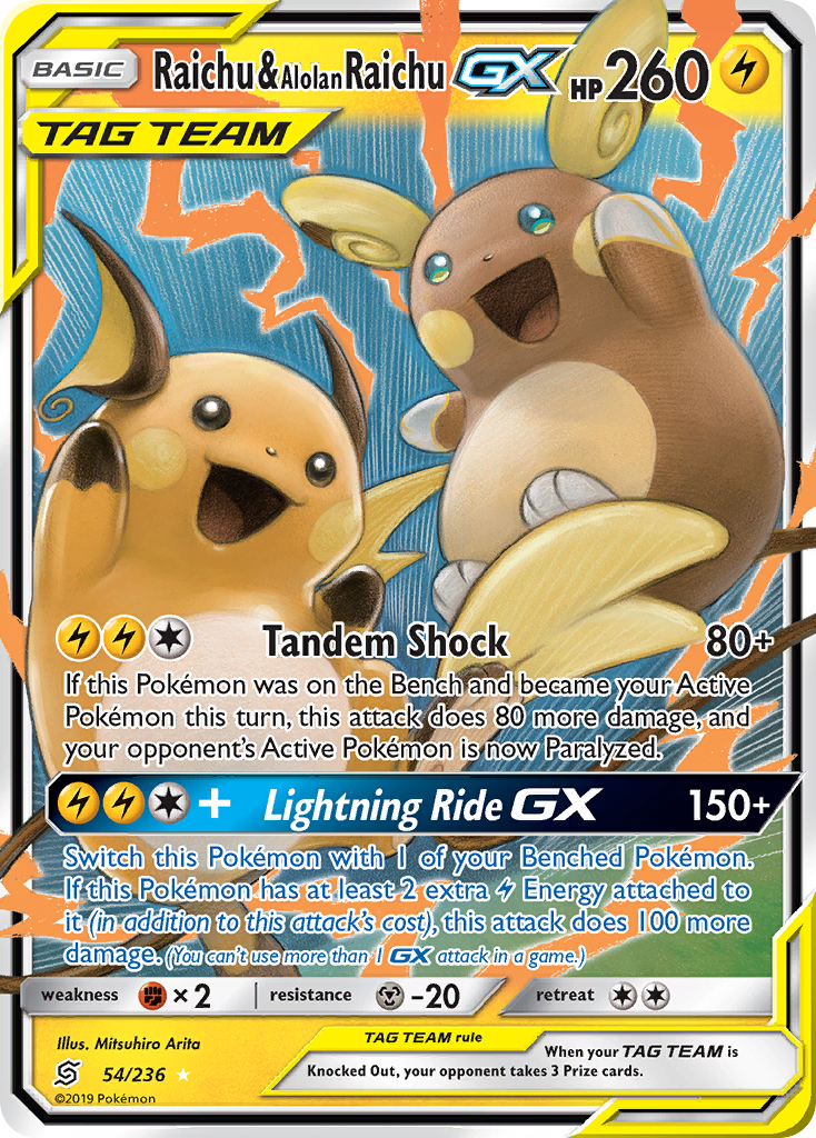Raichu & Alolan Raichu-GX Unified Minds 54
